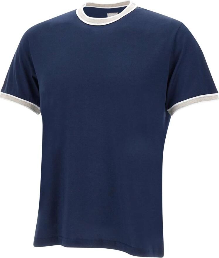 Eleventy Blauw Katoenen T-shirt met Contrasterende Profielen Blue Heren