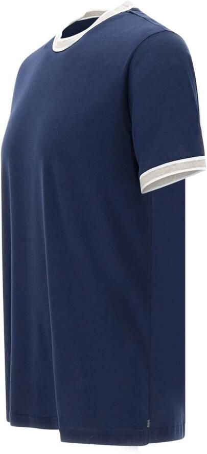 Eleventy Blauw Katoenen T-shirt met Contrasterende Profielen Blue Heren - Foto 4