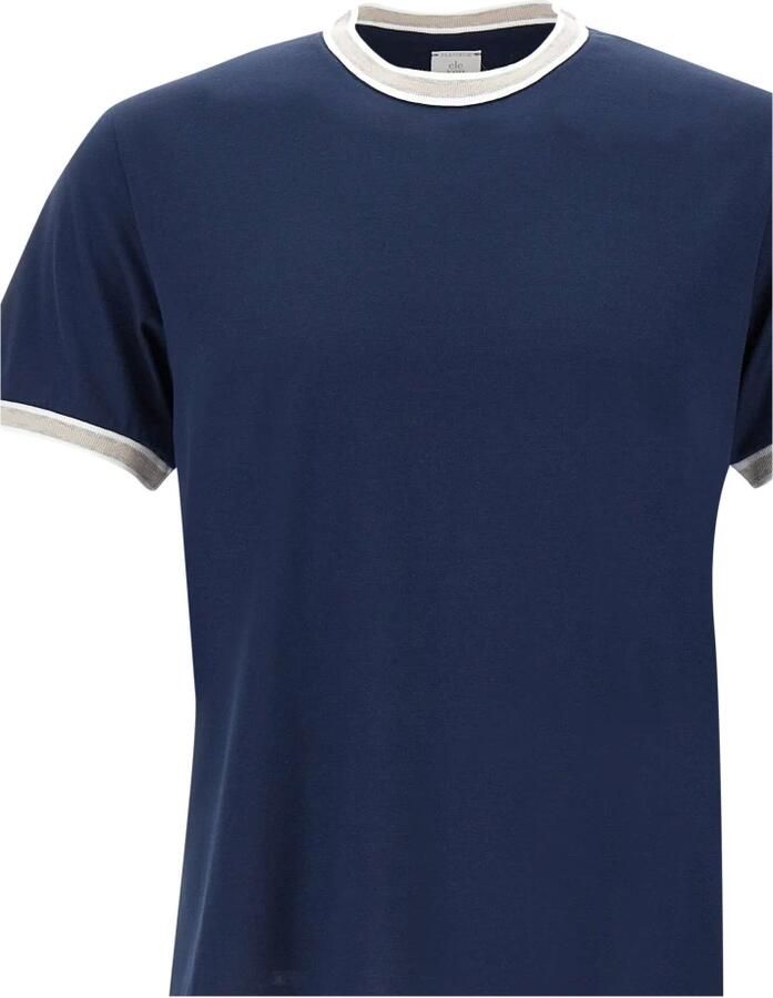 Eleventy Blauw Katoenen T-shirt met Contrasterende Profielen Blue Heren - Foto 3