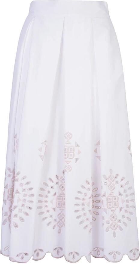 Eleventy Geborduurde Stretch Katoenen Midi Rok White Dames