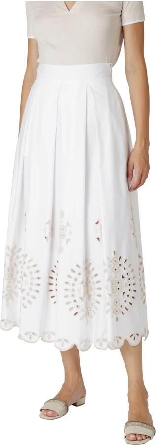 Eleventy Geborduurde Stretch Katoenen Midi Rok White Dames - Foto 3