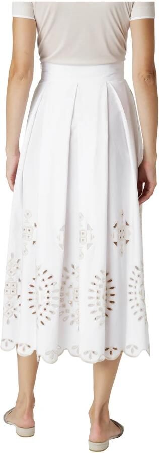 Eleventy Geborduurde Stretch Katoenen Midi Rok White Dames - Foto 4