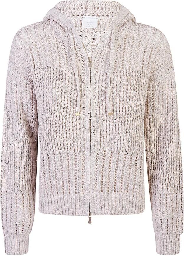 Eleventy Gestreepte Hoodie met volledige rits Beige Dames