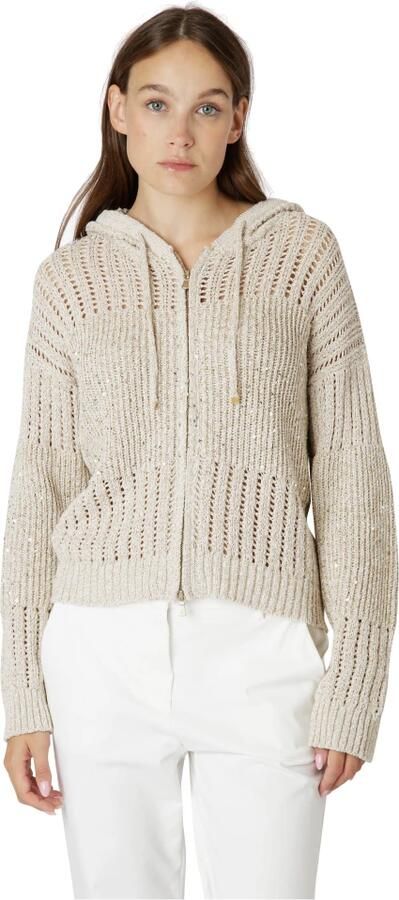 Eleventy Gestreepte Hoodie met volledige rits Beige Dames - Foto 2