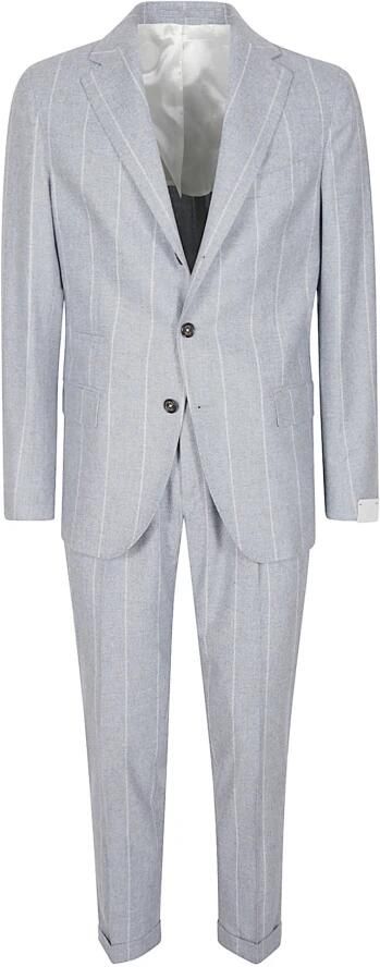 Eleventy Wol Zijde Kasjmier Single-Breasted Pak Blue Heren