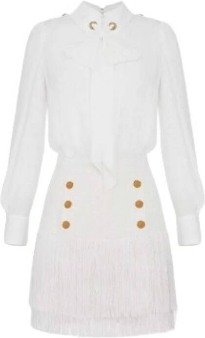 Elisabetta Franchi Afneembare Jurk met Shirt en Franje Rok White Dames