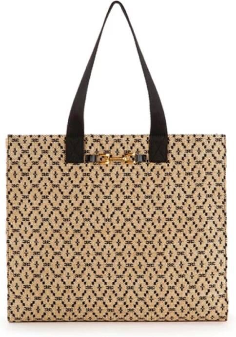 Elisabetta Franchi "Bamboe Jacquard Shopper Tas" Beige Dames