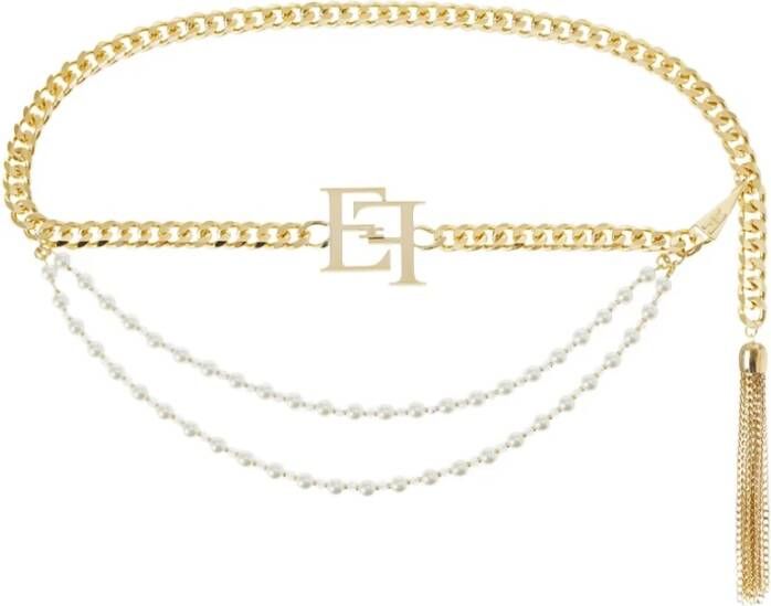 Elisabetta Franchi Kettingriem met Parels en Kristallen Yellow Dames