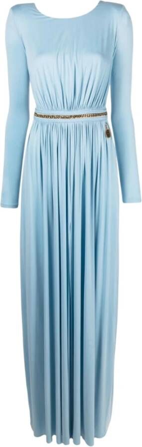 Elisabetta Franchi Lichtblauwe Lange Mouw Riemjurk Blauw Dames