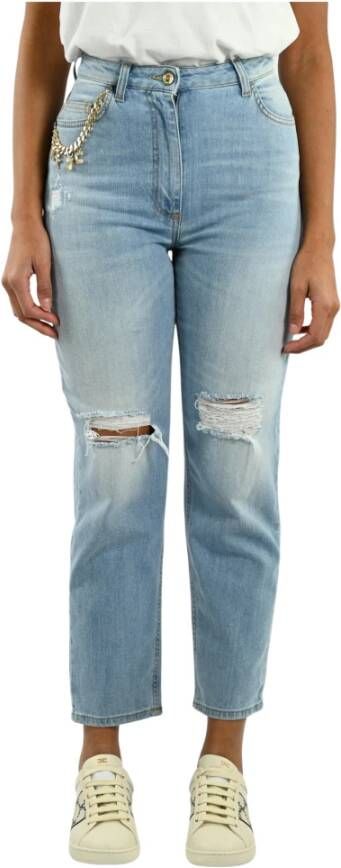 Elisabetta Franchi Blauwe Straight Leg Jeans met Distressed Details Blauw Dames