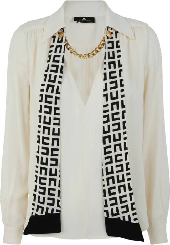 Elisabetta Franchi "Blouse met Foulard en Gouden Ketting" Wit Dames