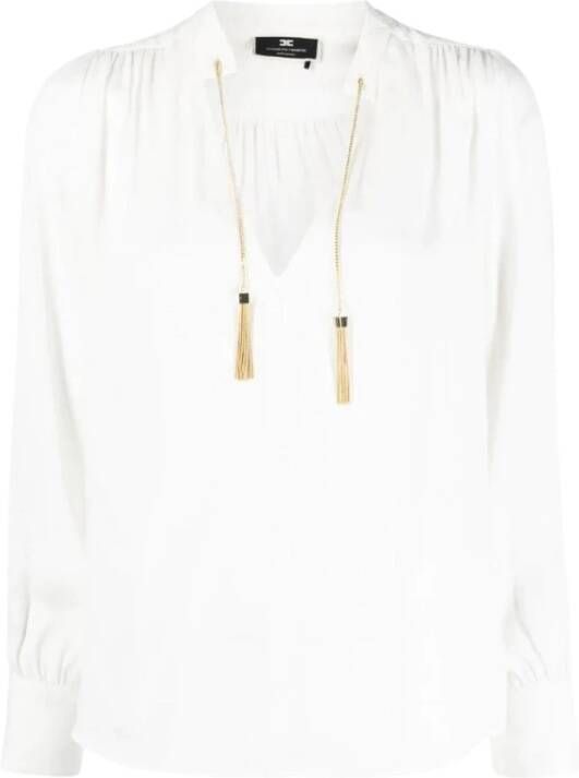 Elisabetta Franchi "Gouden Ketting V-Hals Shirt" White Dames
