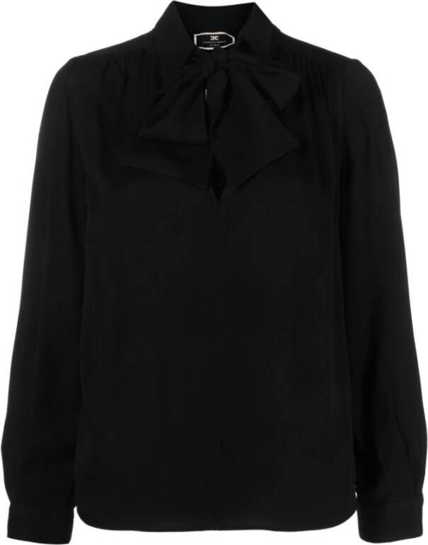 Elisabetta Franchi Zwarte Georgette Viscose Shirt met Fluweel Logo Sjaal Black Dames