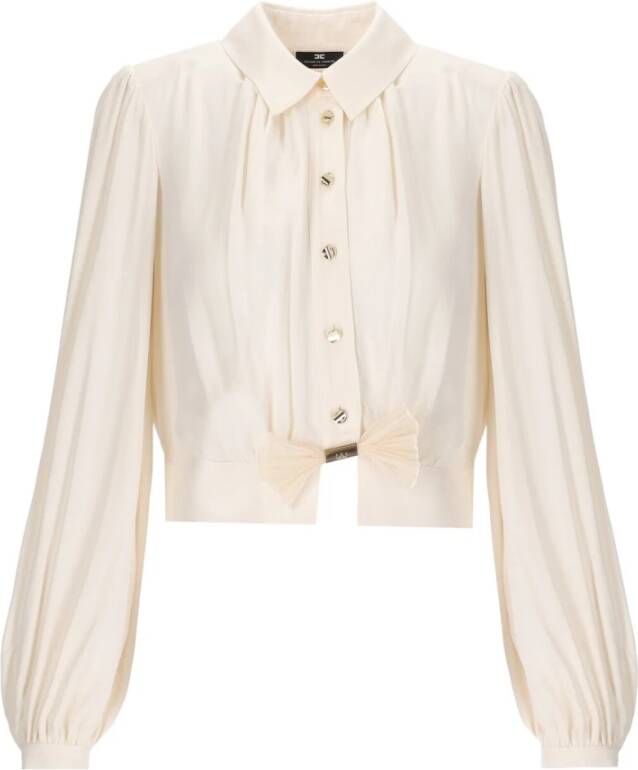 Elisabetta Franchi Boter Shirt met Strik Viscose Georgette Gouden Knopen White Dames