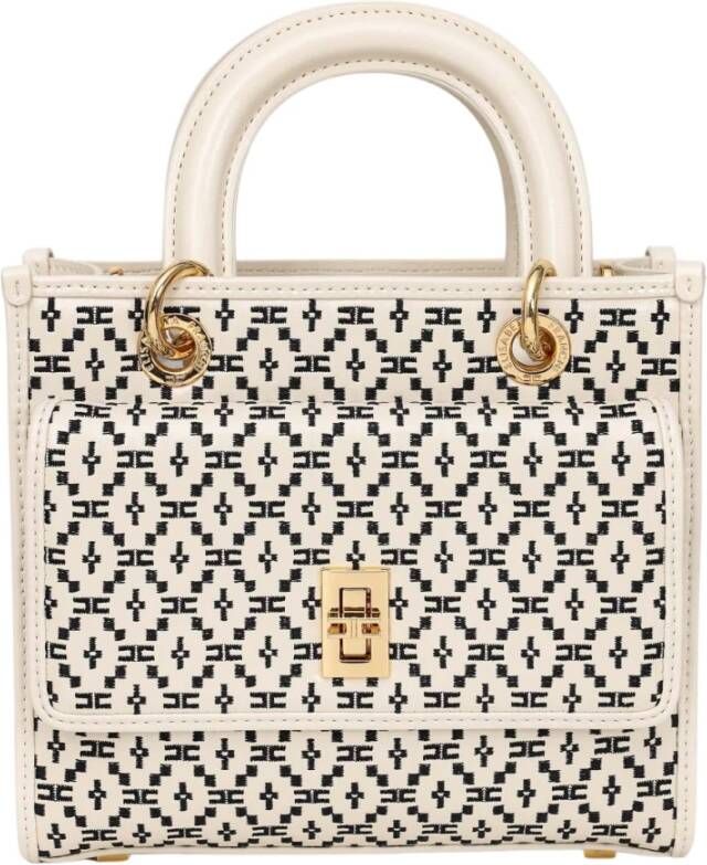 Elisabetta Franchi Boter-Zwarte Casual Tas met Collectie Borduurwerk Beige Dames