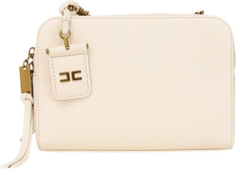 Elisabetta Franchi Bottalata Leren Schoudertas Beige Dames