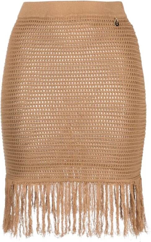 Elisabetta Franchi "Camel Gebreide Mini Rok" Beige Dames