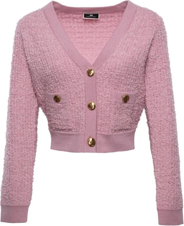 Elisabetta Franchi Button-up bouclé cropped cardigan Pink Dames