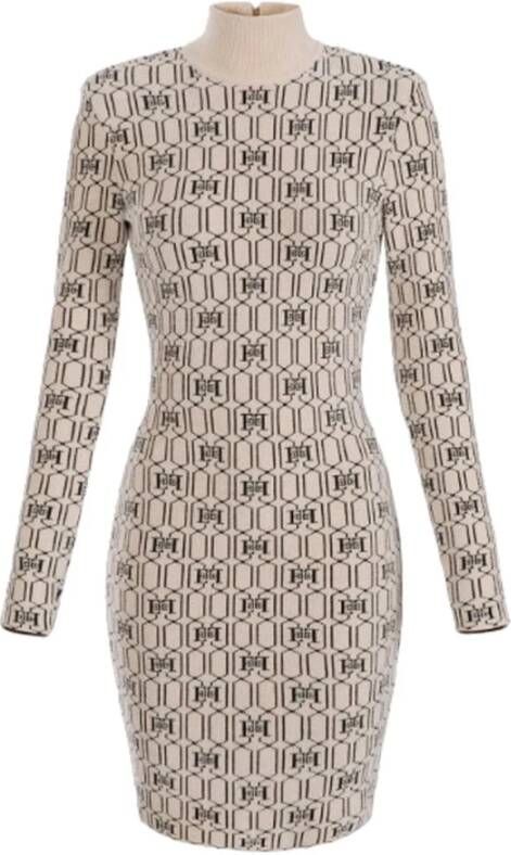 Elisabetta Franchi Casual jurk Samenstelling: 58% Polyamide 35% Viscose 7% Polyester Beige Dames