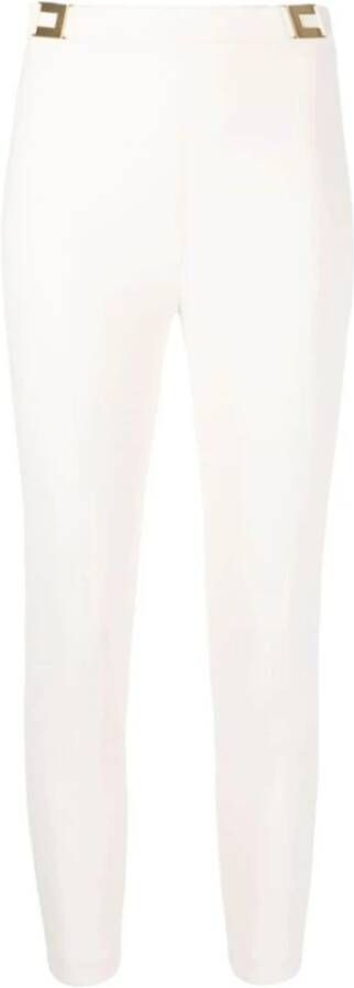 Elisabetta Franchi Cigarettebroek met hoge taille en gouden metalen logoplaten Yellow Dames