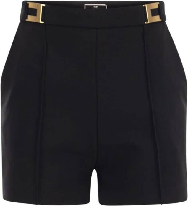 Elisabetta Franchi Crepe shorts met logo plaques Zwart Dames