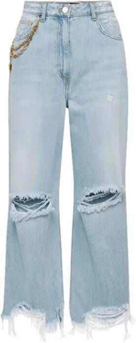 Elisabetta Franchi Wijde spijkerbroek met rauwe details Blauw Dames
