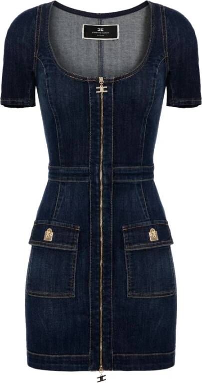 Elisabetta Franchi Blauwe Denim Rits-Jurk Blauw Dames