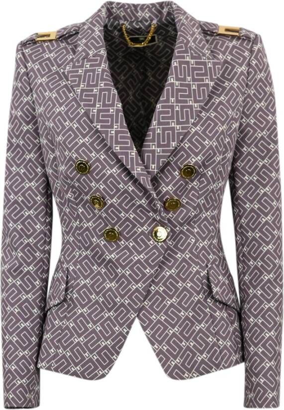Elisabetta Franchi Dames Dubbelbreasted Jas met Gouden Metalen Details Purple Dames