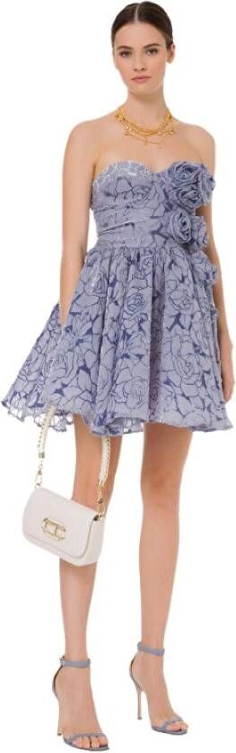 Elisabetta Franchi Dolly-jurk met uitgebrande rozen Blauw Dames