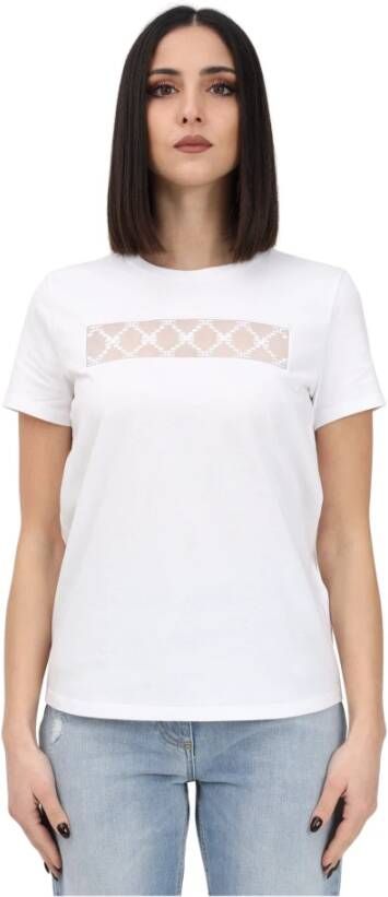Elisabetta Franchi "Doorschijnend Wit T-Shirt met Borduursel" Wit Dames