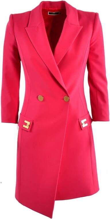 Elisabetta Franchi Fuchsia Jurk met Gestructureerde Schouders en Asymmetrische Zoom Pink Dames