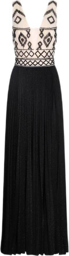 Elisabetta Franchi Lange parel jurk in ecru en zwart Black Dames