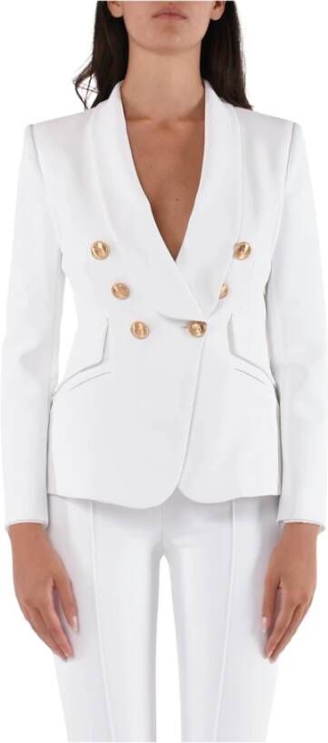 Elisabetta Franchi Dubbelbreasted Stretch Crêpe Jas White Dames