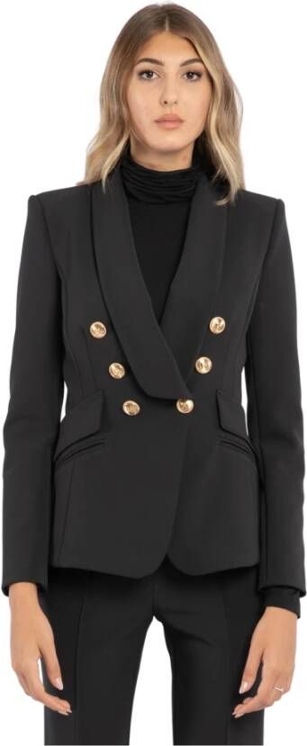 Elisabetta Franchi Dubbelbreasted Zwart Jas met Monogram Print Voering Zwart Dames