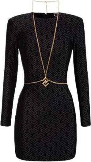 Elisabetta Franchi Zwarte jurk met logo patroon en gouden ketting accessoire Zwart Dames