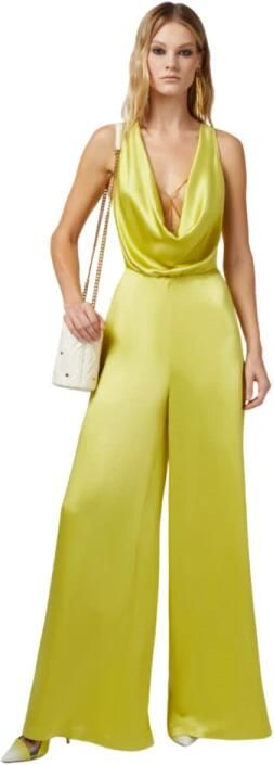 Elisabetta Franchi Gele Palazzo Broek met Gedrapeerde Halslijn Yellow Dames - Foto 4