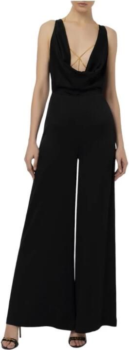 Elisabetta Franchi Zwart Gedrapeerd Jumpsuit met Wijde Pijpen Black Dames