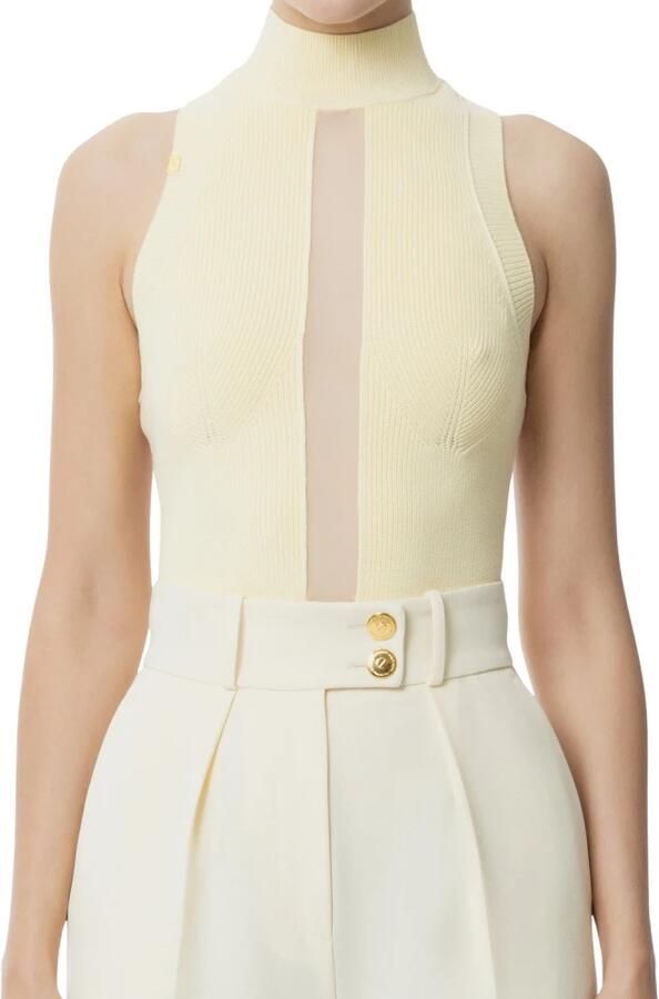 Elisabetta Franchi Stijlvolle Tule Inzet Jurk Yellow Dames