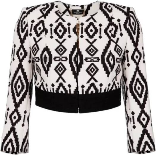 Elisabetta Franchi Etnische Tweed Jas Wit Dames