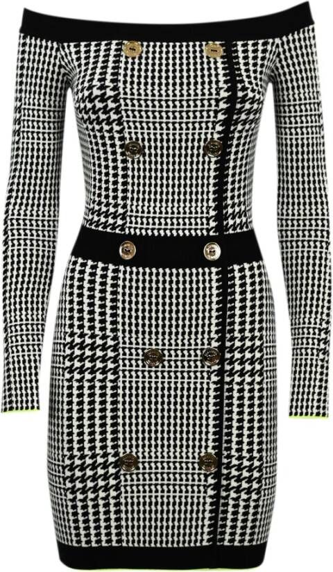 Elisabetta Franchi Gebreide Mini Jurk met Ruitjespatroon voor Dames Zwart Dames