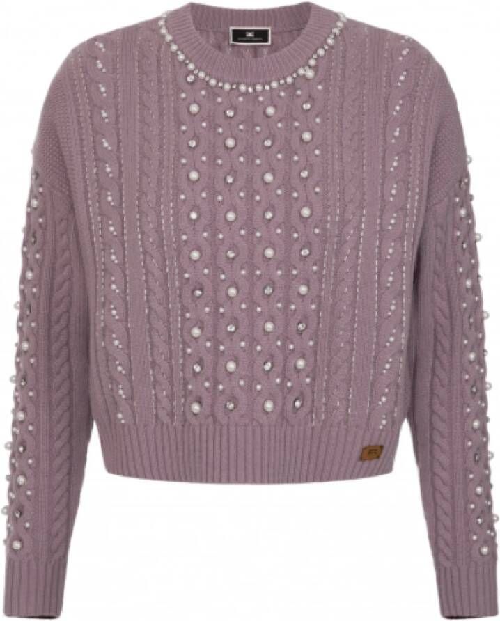 Elisabetta Franchi Gedraaide Candy Violet Parel Trui Paars Dames