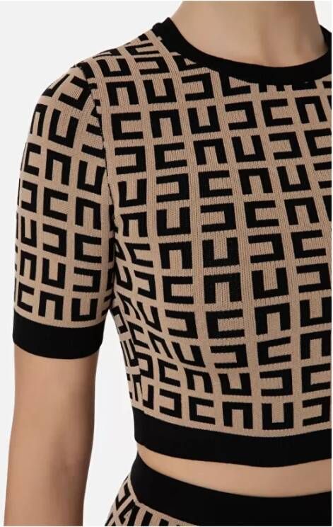 Elisabetta Franchi Korte Geometrische Design Trui (Italiaans 42) Grijs Dames