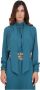 Elisabetta Franchi Georgette Gedrapeerde Blouse met Hoge Hals en Strik Sjaal Blauw Dames - Thumbnail 1
