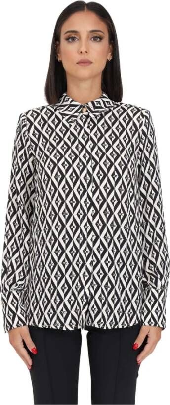 Elisabetta Franchi Georgette Viscose Blouse met All-Over Diamant Print Zwart Dames