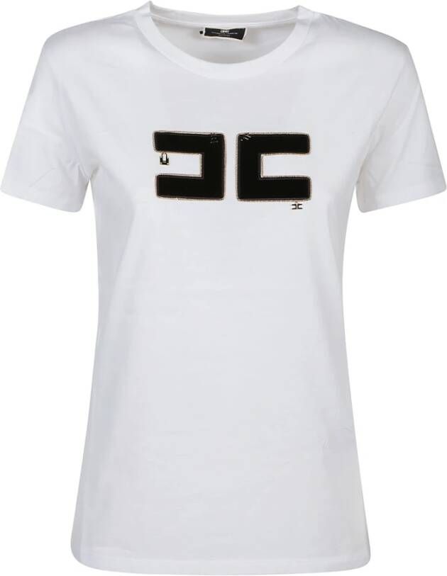 Elisabetta Franchi Gesso Nero Logo T-Shirt White Dames