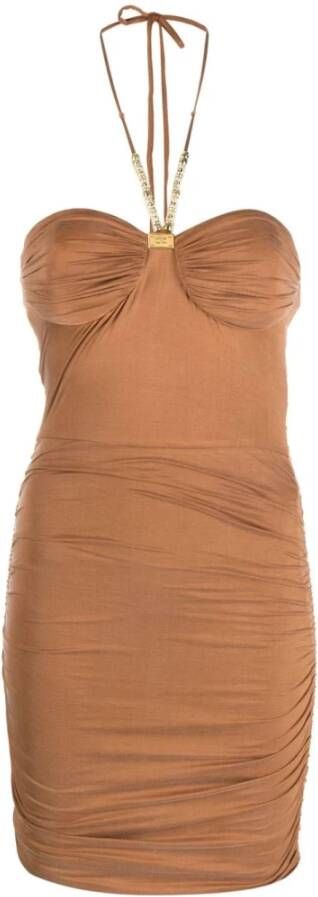Elisabetta Franchi "Glamoureuze Halterneck Feestjurk" Beige Dames