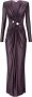 Elisabetta Franchi Paarse Lange Jurk met Gedrapeerde Taille en Parel Detail Purple Dames - Thumbnail 3