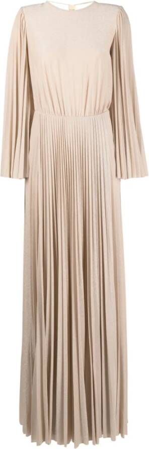 Elisabetta Franchi "Gouden Geplooide Maxi Jurk" Beige Dames