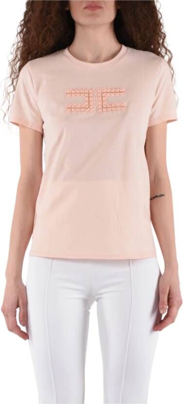 Elisabetta Franchi "Gouden Logo Geborduurd T-Shirt" Roze Dames