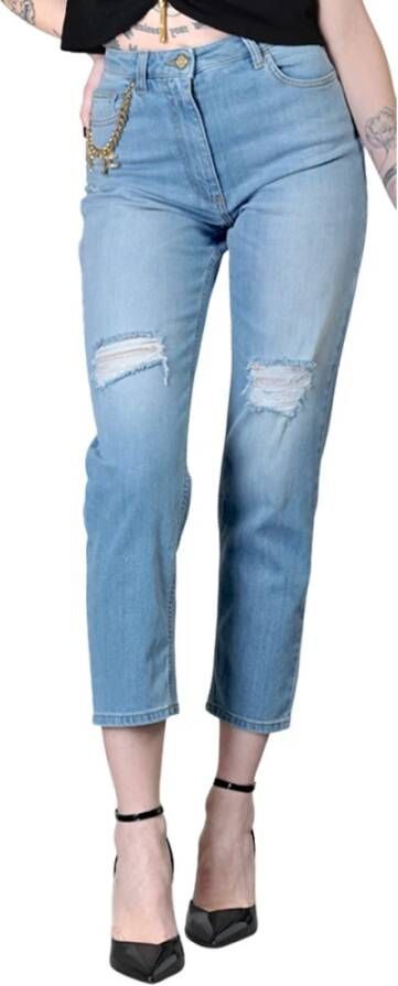 Elisabetta Franchi High-waisted cropped jeans met distressed design en afneembare ketting Blauw Dames